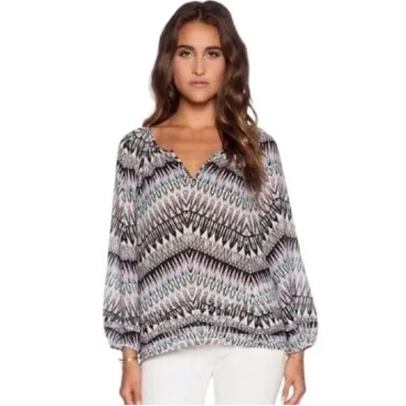 Sanctuary Womens Blouse Sheer Chiffon Geometric Pleated Long Sleeve Size XS - Picture 1 of 10